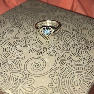 Sterling Silver Heart Ring with Blue Gem Stone